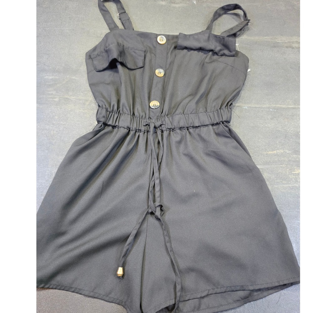 Hint of Blush Black Sleeveless Romper Small Elastic Waist Pockets Summer Casual